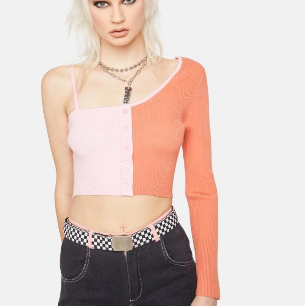 BOGO Blue Blush nwot cropped ribbed one shoulder sweater.